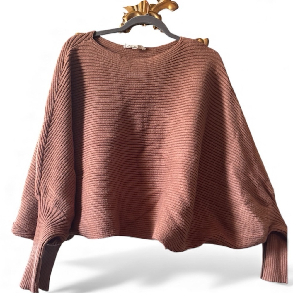 Women's Ribbed Brown  oversized dolman batwing Sweater - Picture 2 of 5